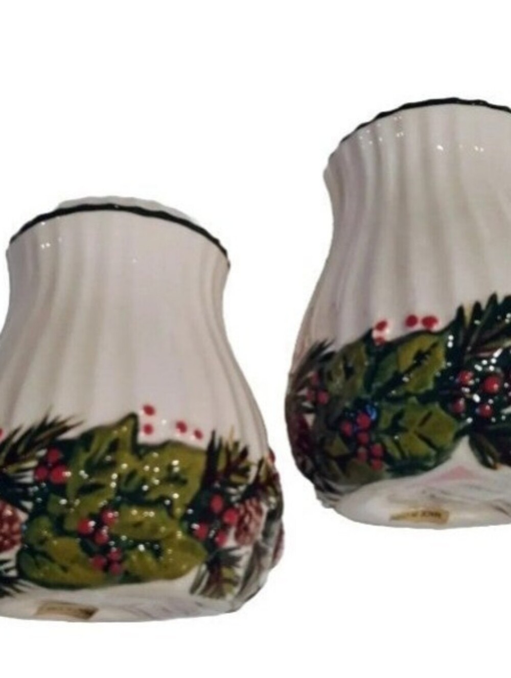 New In Box.  XLarge Christmas Holly Salt/Pepper Shakers Benefited Breast Cancer